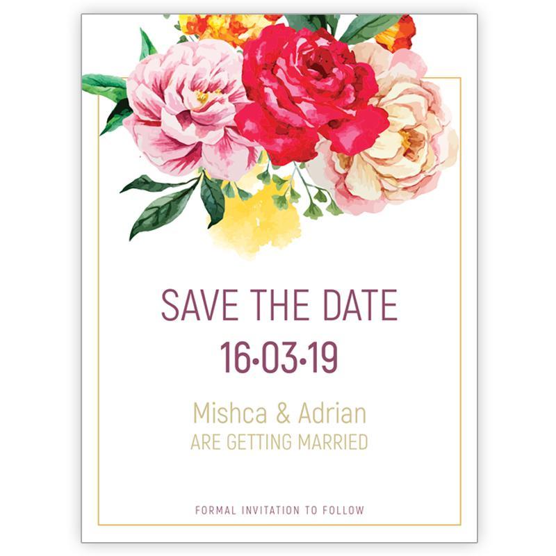 water colour floral save the date card
