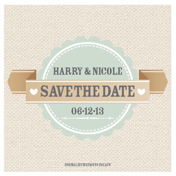 save the date card design with burlap and ribbon