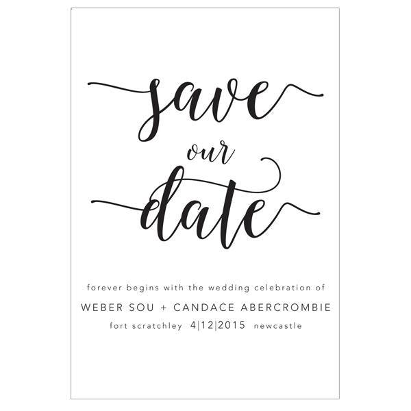 classic black and white save the date card design