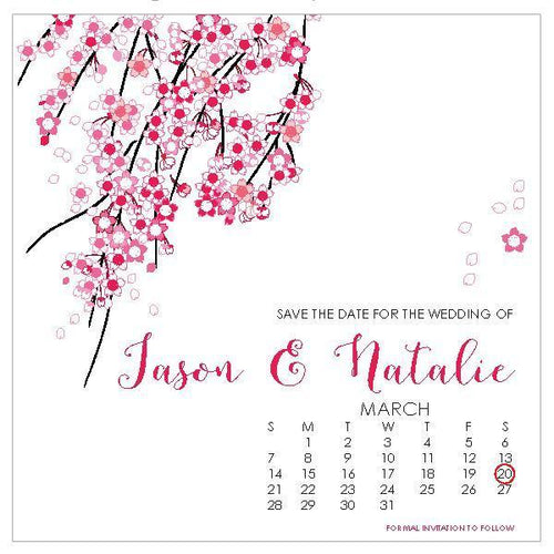 cherry blossom save the date card design 