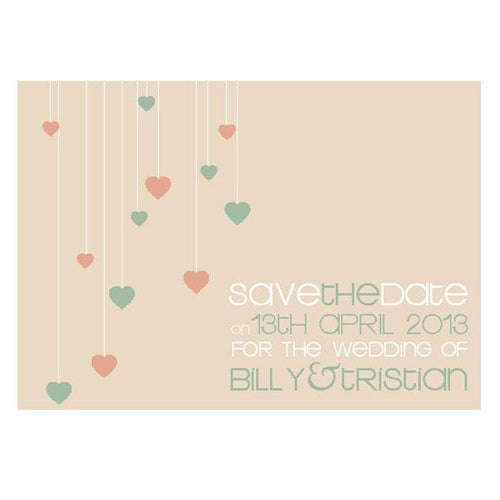 falling heart save the date card design 