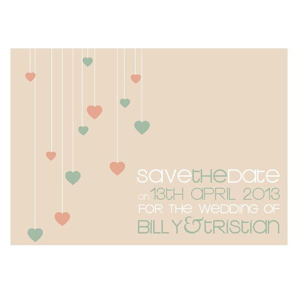 falling heart save the date card design 