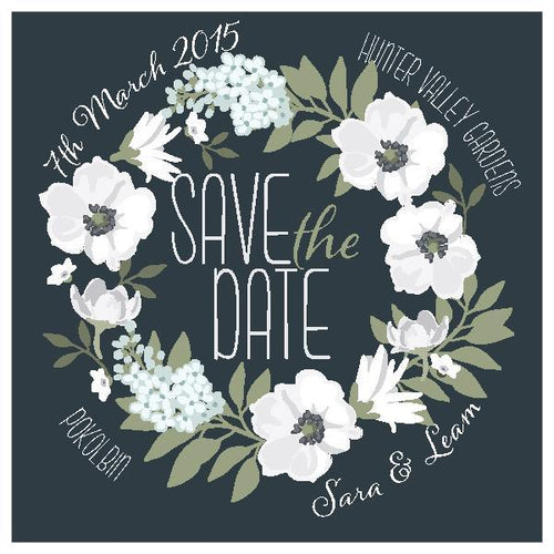  save the date card design Wreath featuring white flowers