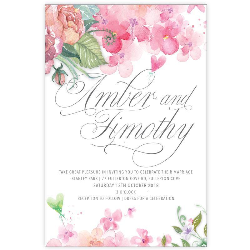 Elegant water colour floral wedding invitation