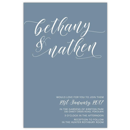 Simple yet elegant wedding invitation in white ink