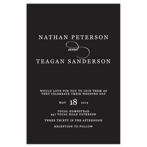 Simple and classic black and white wedding invitation white ink printing