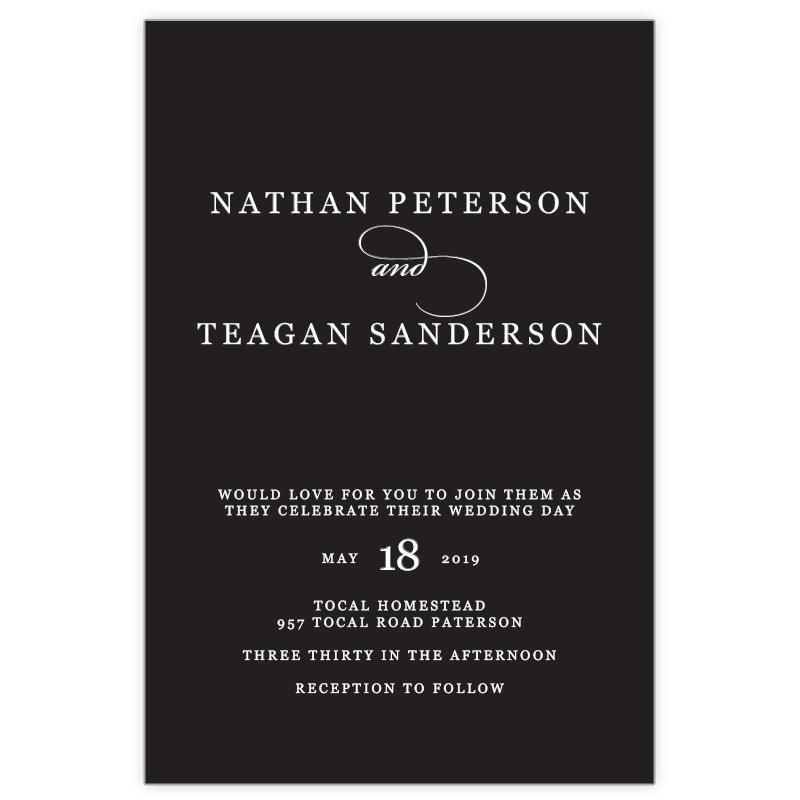 Simple and classic black and white wedding invitation white ink printing