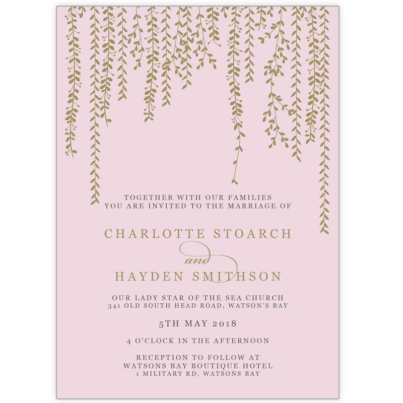 pink & gold vine wedding invitation
