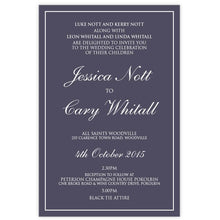 classic mulberry wedding invitation with white ink printing