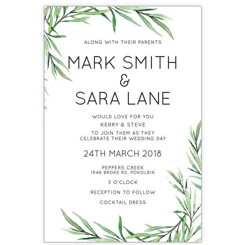 Watercolour leaf Wedding invitation