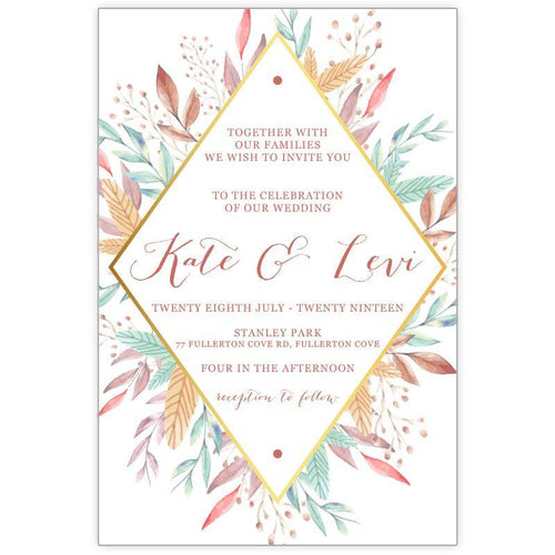 watercolour leaves wedding invitation