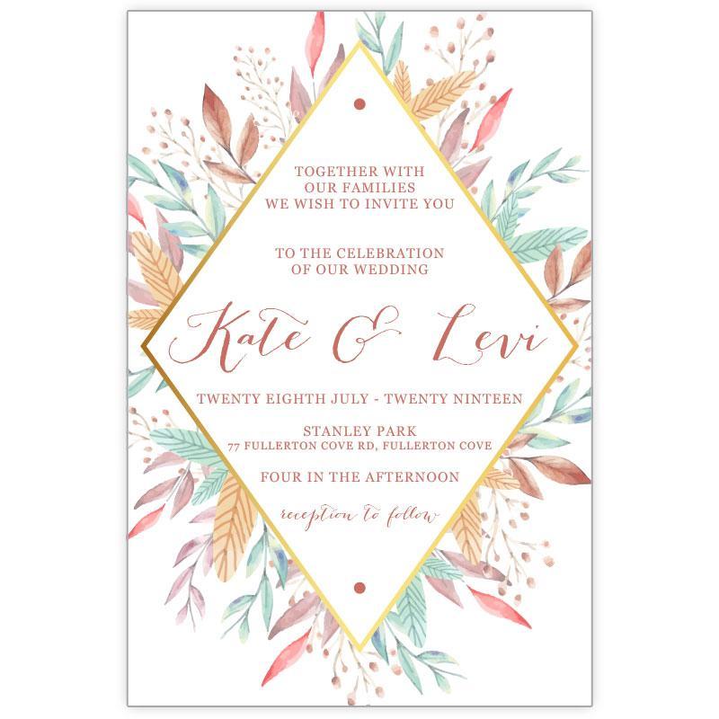 watercolour leaves wedding invitation