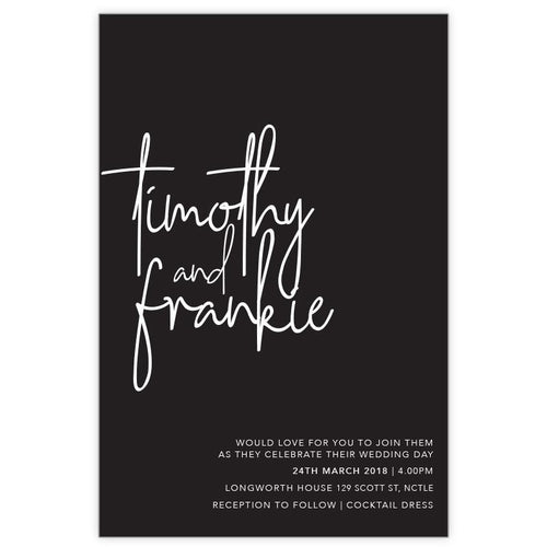 modern black and white wedding invitation white ink printing