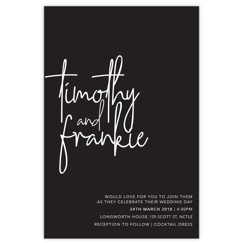 modern black and white wedding invitation white ink printing