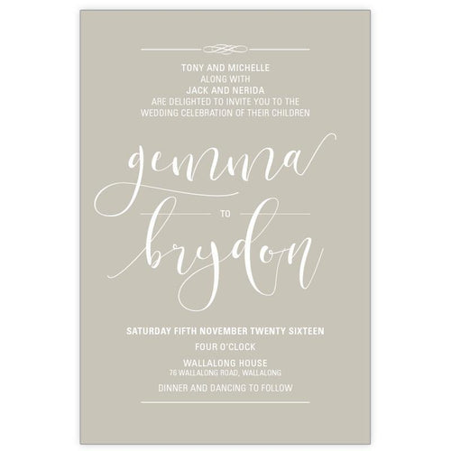 Classic wedding invitation with  white ink printing