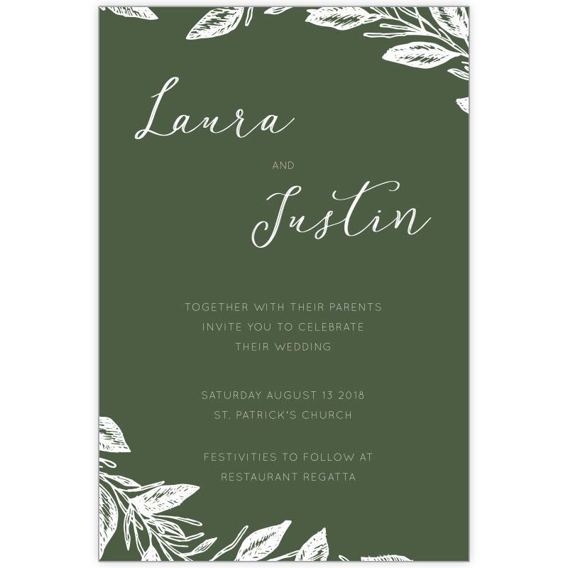 Hand drawn leaf wedding invitation