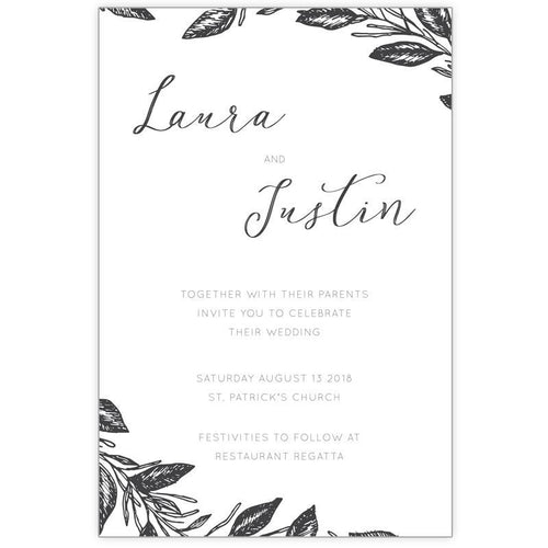 Hand drawn leaf wedding invitation