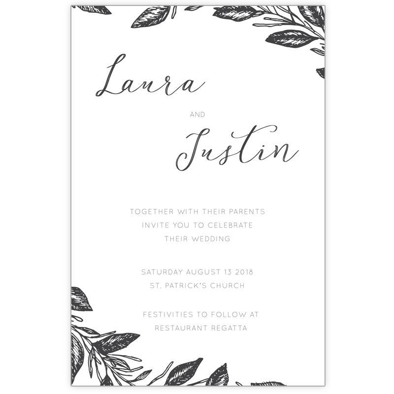 Hand drawn leaf wedding invitation