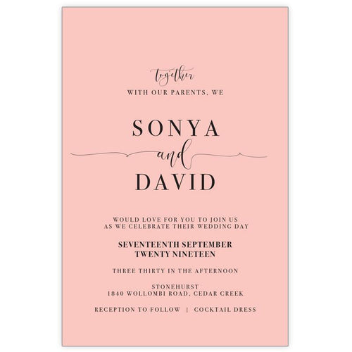 blush pink wedding invitation