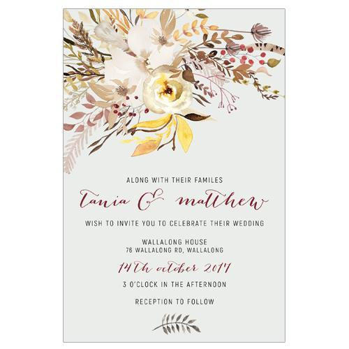 Whimsical watercolour Wedding invitation Autumn colours