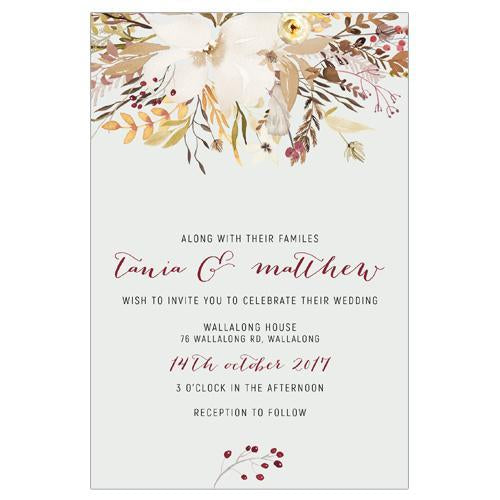 Whimsical watercolour Wedding invitation Autumn colours