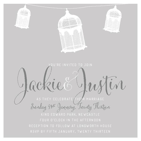 Cute wedding invitation design featuring birdcages.
