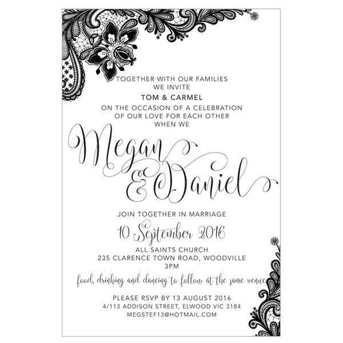 Classic black lace wedding invitation design