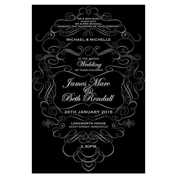 Classic swirl wedding invitation design.