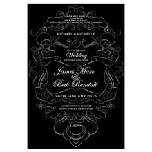 Classic swirl wedding invitation design white ink printing