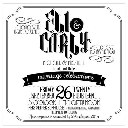 Retro wedding invitation design.