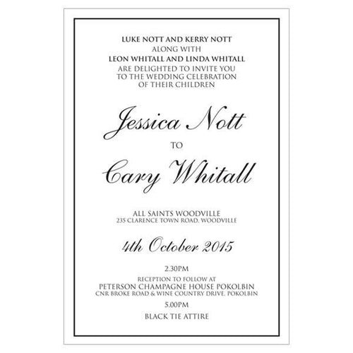 Classic black and white wedding invitation