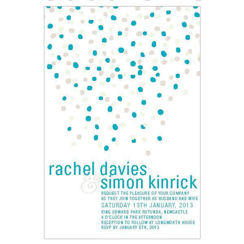 Classic and simple teal confetti wedding invitation design