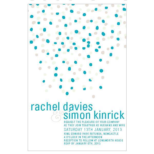 Classic and simple teal confetti wedding invitation design