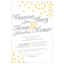 Yellow and grey confetti wedding invitation