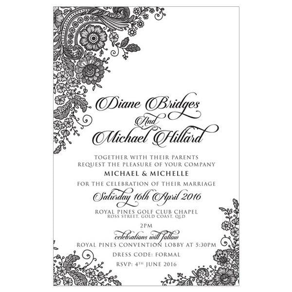 Black lace wedding invitation design.