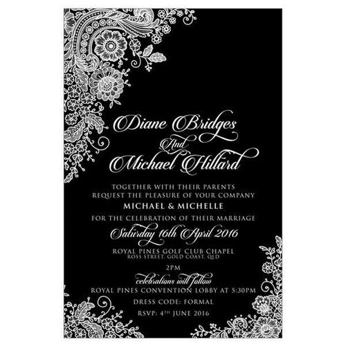 Stylish black and white wedding invitation white ink printing