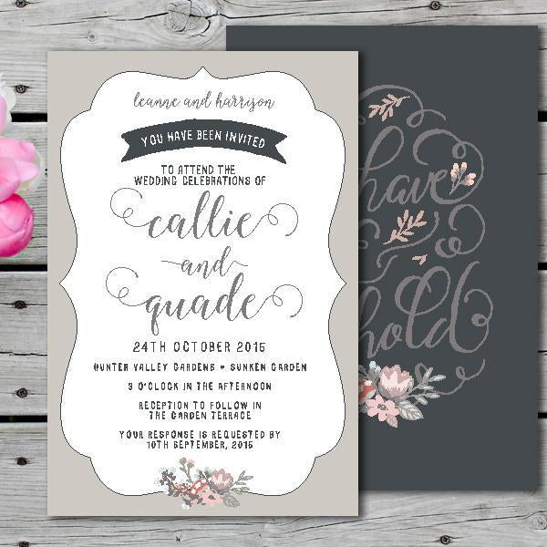 Rustic flower wedding invitation design.