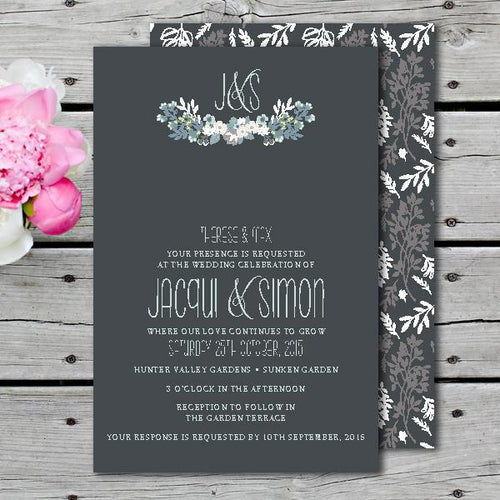 Rustic flower wedding invitation design.