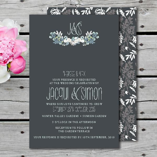 Rustic flower wedding invitation design.