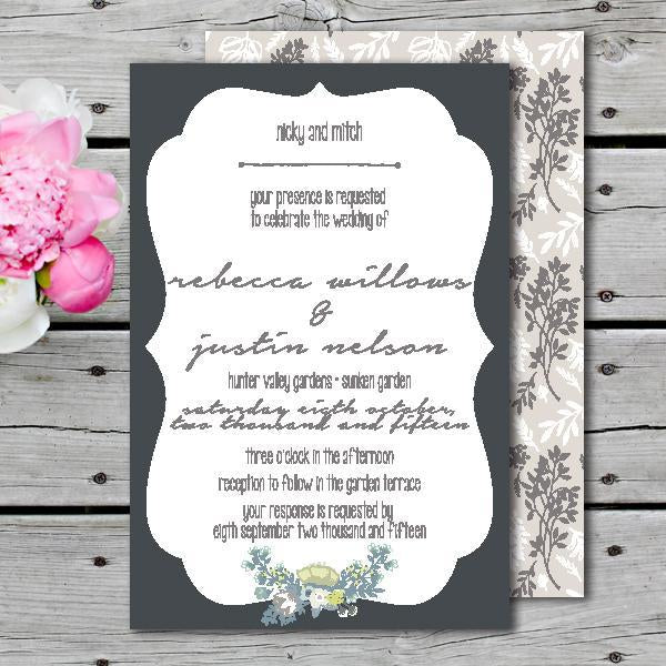 Rustic flower wedding invitation design.