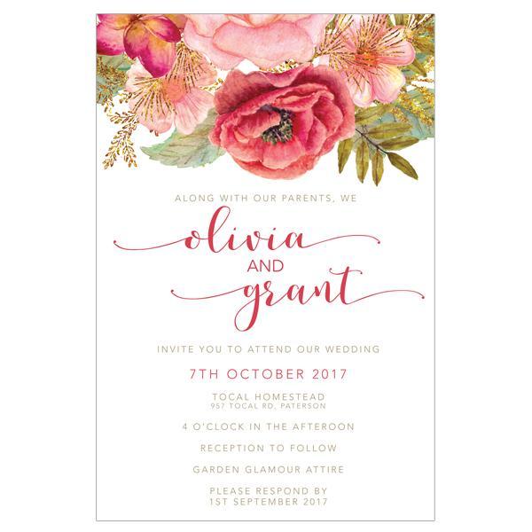 Beautiful floral Wedding invitation design with orange and red flowers