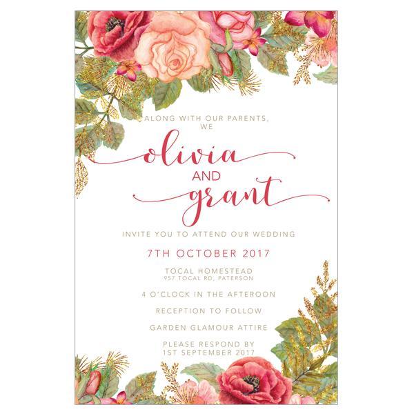 Beautiful floral Wedding invitation design with orange and red flowers