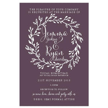 rustic wreath wedding invitation printed in white ink