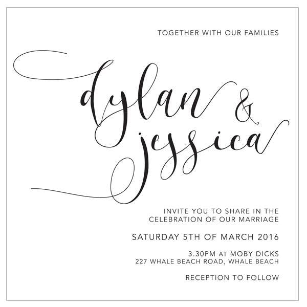 Classic black and white wedding invitation design.