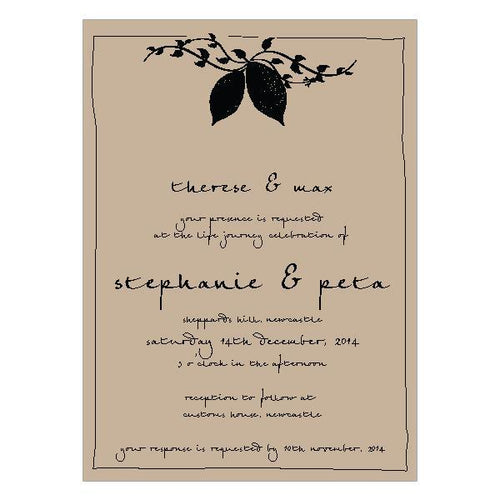 Leaf on a vine wedding invitation design.