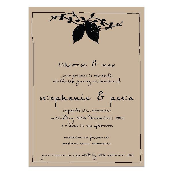 Leaf on a vine wedding invitation design.