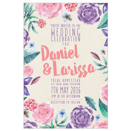 Beautiful foral watercolour wedding invitation design.